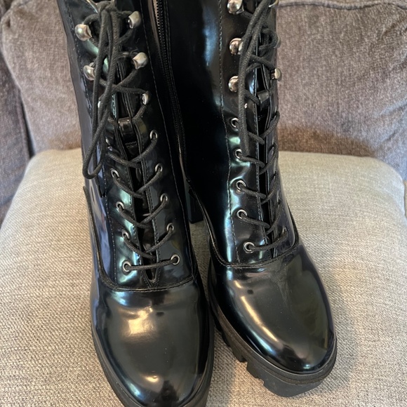 Forever 21 Shoes | Chunky Heel Black Lace Up Combat Boots - Picture 2 of 3
